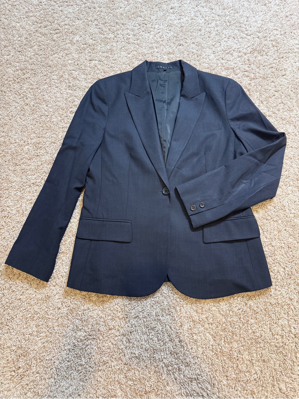 Theory Women's Wool One-Button Blazer Jacket Navy Blue Size 12